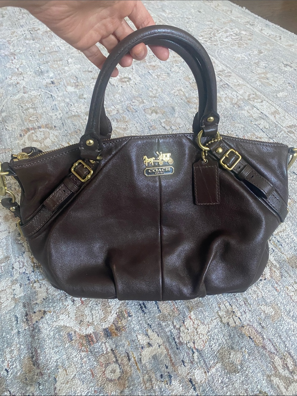 COACH Dark Brown Leather Tote with Gold Hardware